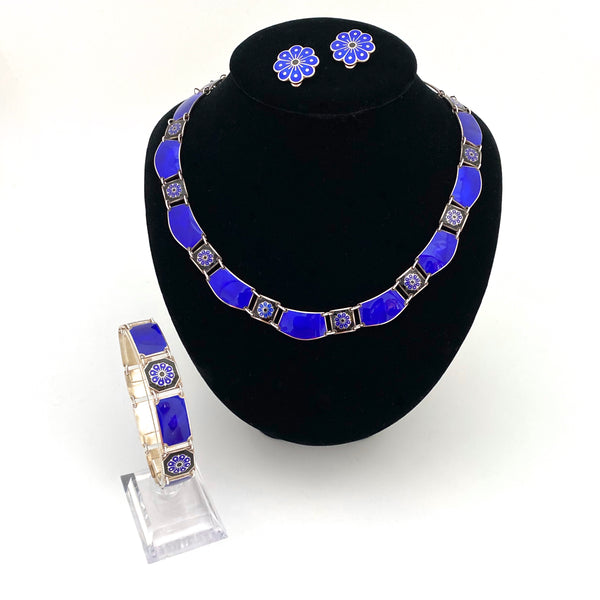 set David-Andersen Norway vintage silver enamel earrings necklace bracelet