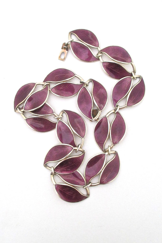 David Andersen Norway vintage silver and enamel twin leaf necklace by Willy Winnaess