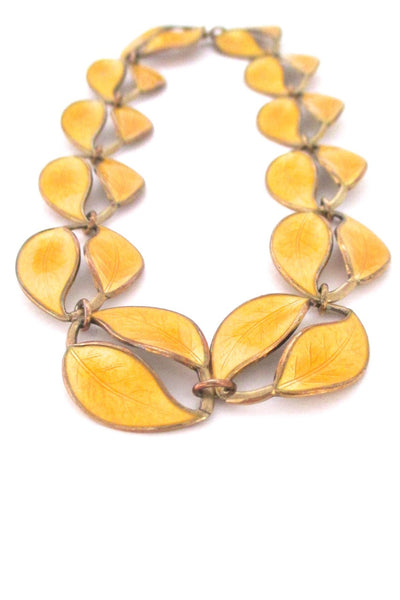 David-Andersen Norway large mid century sterling & enamel double leaf necklace by Willy Winnaess 1950s
