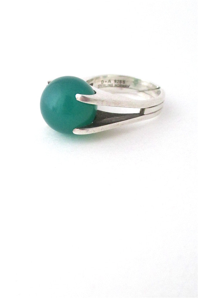 David-Andersen Norway vintage silver and chrysoprase rolling sphere ring