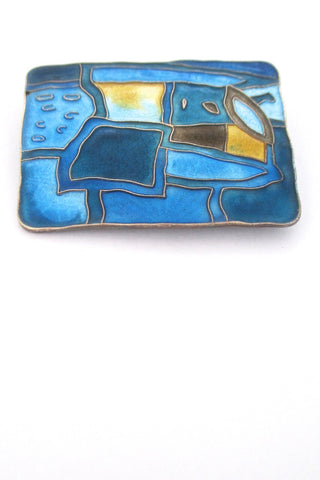 David Andersen Norway vintage sterling silver Scandinavian mid century enamel four seasons winter brooch Nordic Design