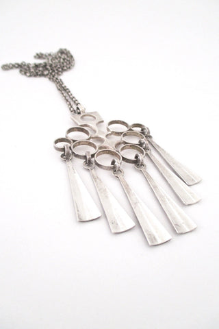 David Andersen Norway long Scandinavian modernist kinetic silver fringe pendant necklace
