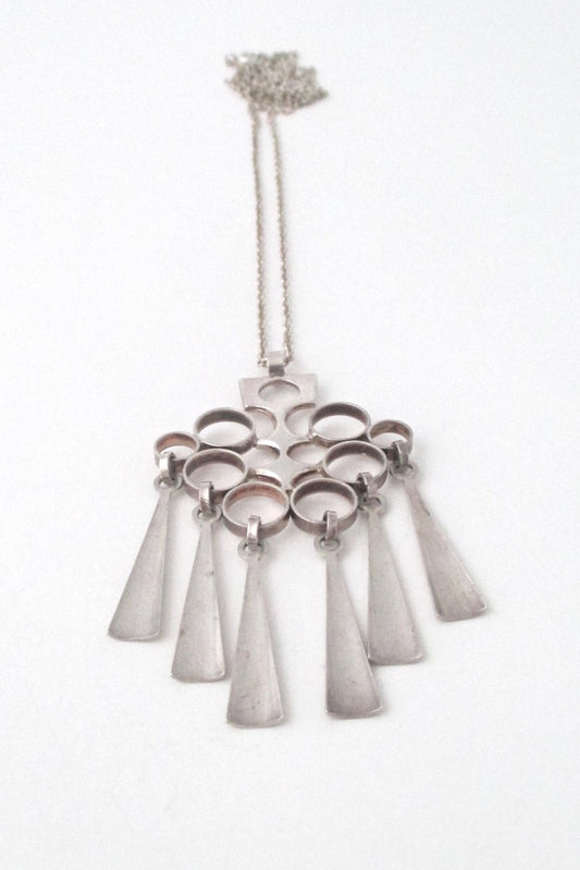 David Andersen Norway long Scandinavian modernist kinetic silver fringe pendant necklace
