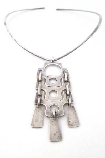 David-Andersen Norway vintage silver Scandinavian Modernist long kinetic pendant and neck ring necklace