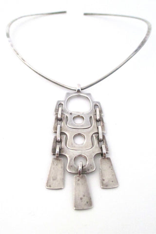 David-Andersen Norway vintage silver Scandinavian Modernist long kinetic pendant and neck ring necklace