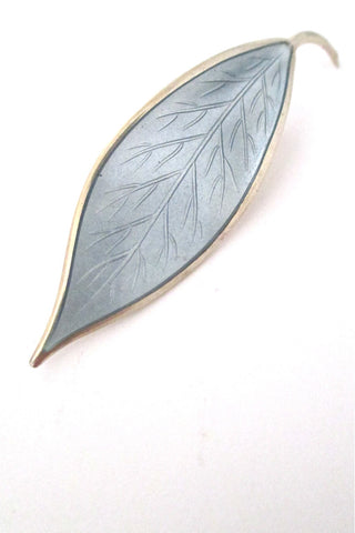 David-Andersen Norway vintage silver & enamel grey leaf brooch by Willy Winnaess