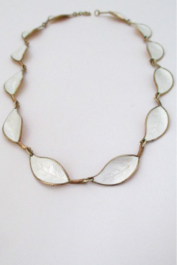 David-Andersen Norway vintage silver & enamel white leaf neacklace by Willy Winnaess