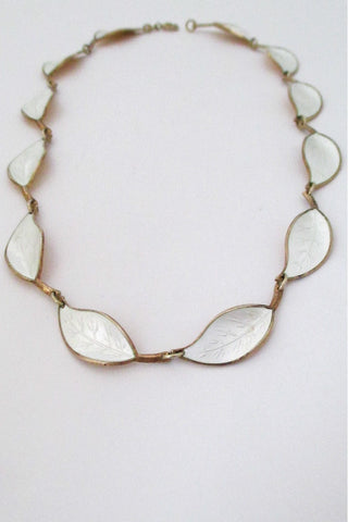 David-Andersen Norway vintage silver & enamel white leaf neacklace by Willy Winnaess