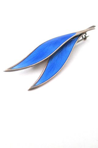 David-Andersen Norway vintage silver and enamel twin leaf brooch