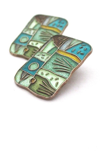David Andersen Norway vintage Scandinavian silver & enamel 4 seasons summer earrings