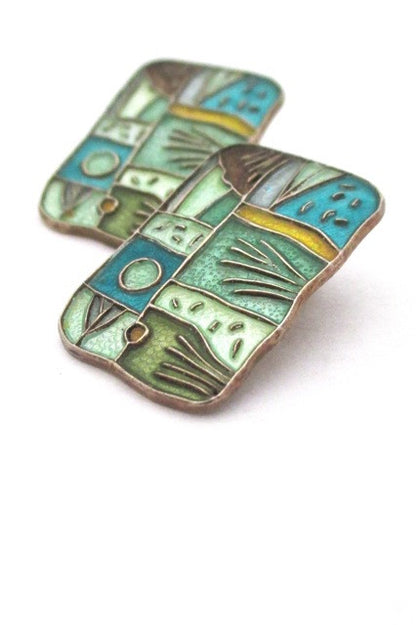 David Andersen Norway vintage Scandinavian silver & enamel 4 seasons summer earrings