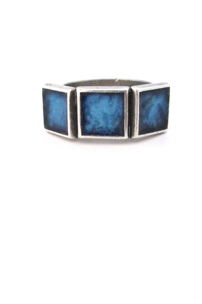 David-Andersen Norway vintage silver modernist enamel 3 blue squares ring