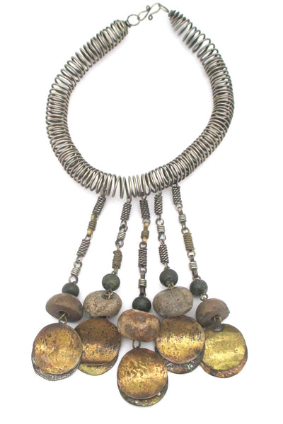Dona Mexico massive vintage collier necklace in mixed metals and ancient stone beads statement piece