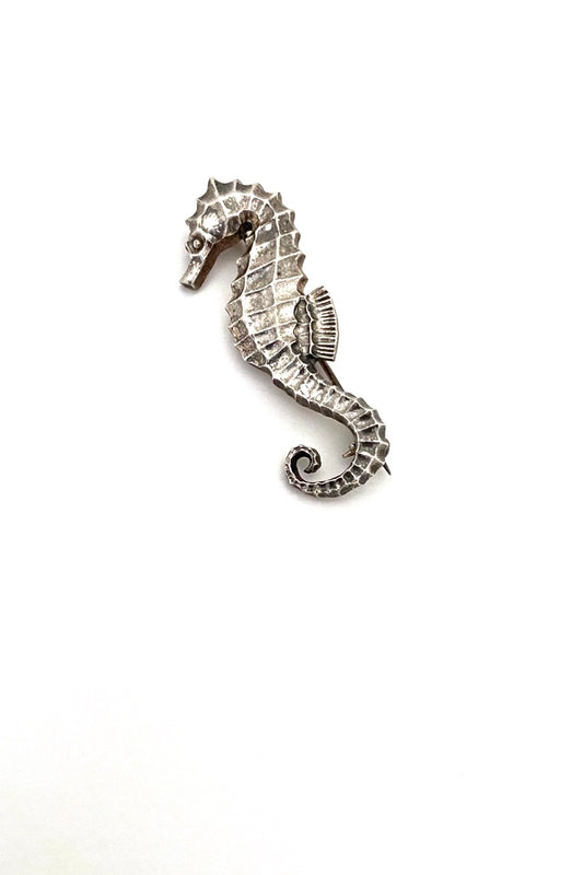 nicely detailed silver seahorse brooch ~ E Dragsted