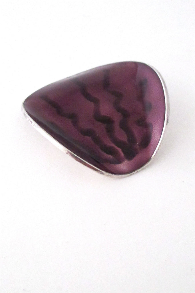 Einar Modahl Norway vintage silver and enamel purple brooch 