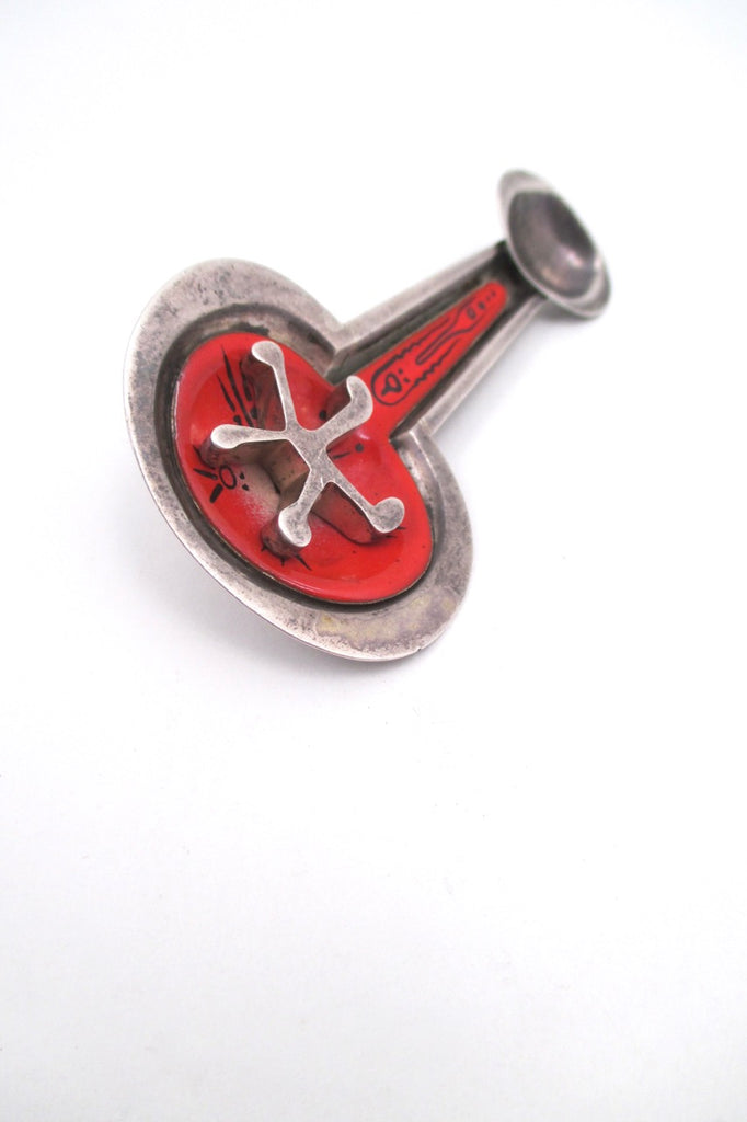 profile Eleanor Caldwell USA vintage sterling silver enamel brooch mid century modern 1950s