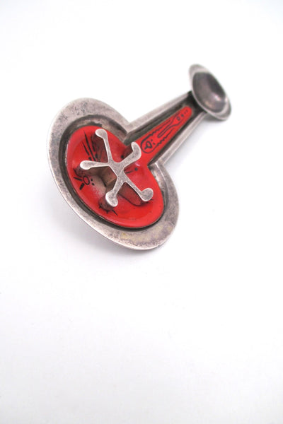 profile Eleanor Caldwell USA vintage sterling silver enamel brooch mid century modern 1950s