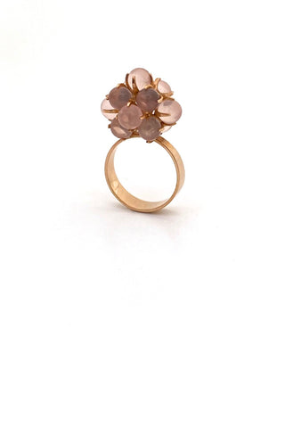 Elis Kauppi Kupittaan Kulta Finland vintage gold pink chalcedony cluster ring Scandinavian Modernist jewelry design