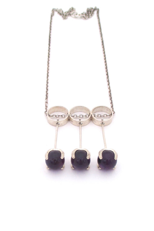 Elis Kauppi for Kupittaan Kulta Finland vintage silver amethyst Scandinavian Modern kinetic pendant necklace