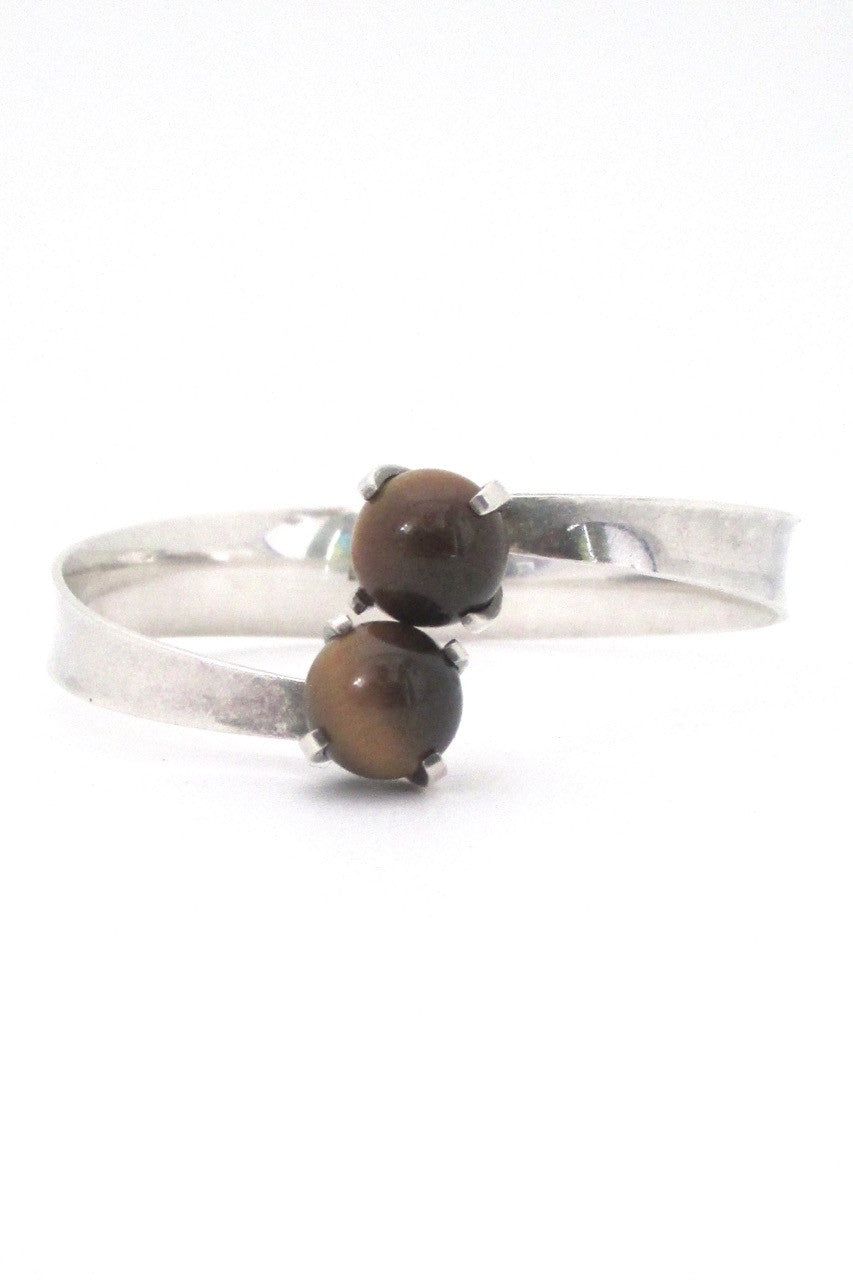Elis Kauppi for Kupittaan Kulta Finland vintage Scandinavian Modern silver tiger eye bracelet