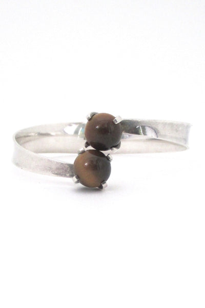 Elis Kauppi for Kupittaan Kulta Finland vintage Scandinavian Modern silver tiger eye bracelet