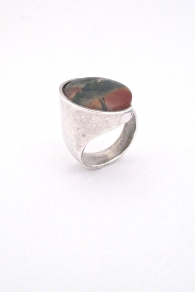 Elis Kauppi Kupittaan Kulta Finland vintage Scandinavian Modern silver moss agate large ring