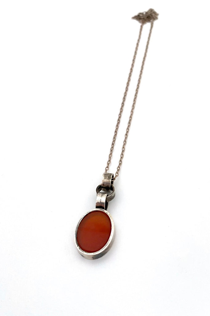 Elis Kauppi Kupittaan Kulta Finland vintage silver carnelian pendant necklace Scandinavian Modernist jewelry design