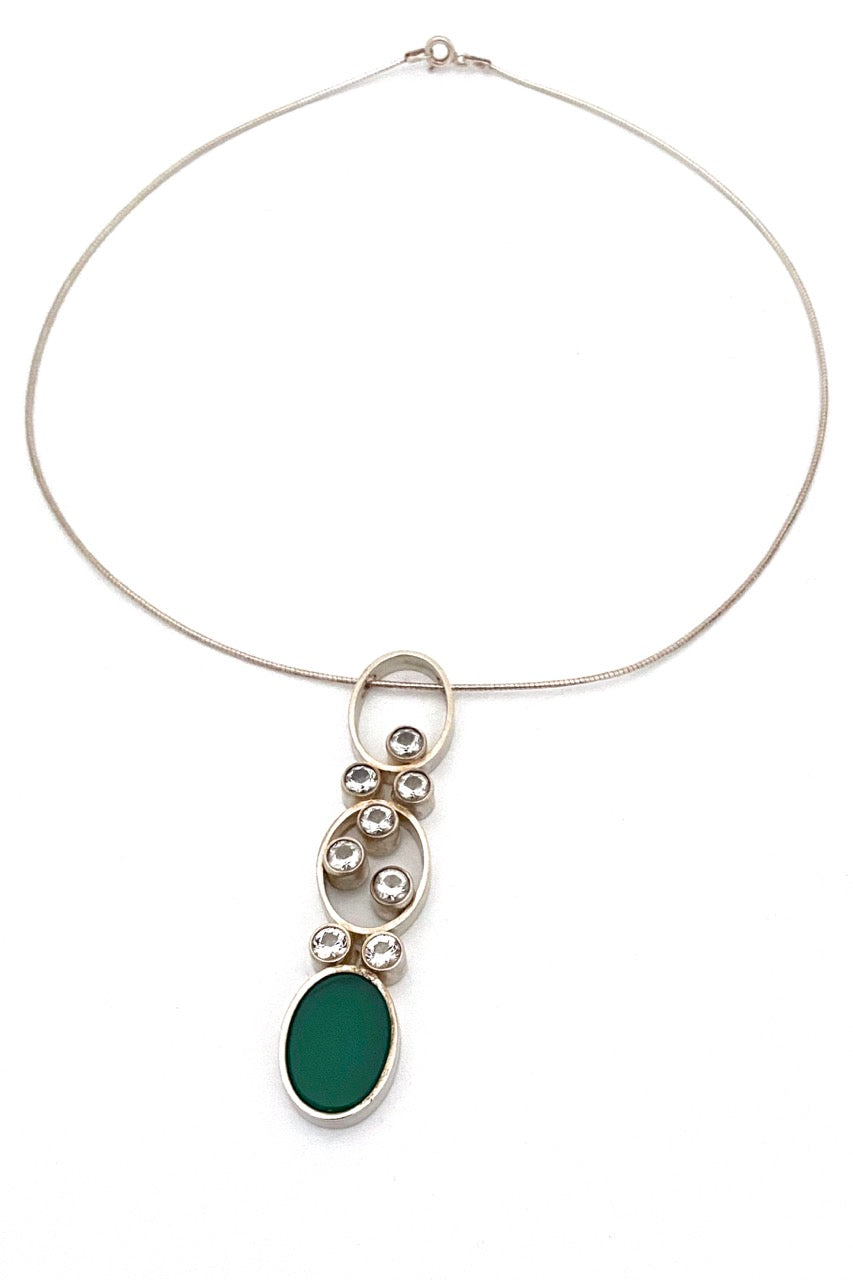 Elis Kauppi Kupittaan Kulta Finland vintage silver rock crystal chrysoprase Mountain Stream pendant necklace Scandinavian Modernist jewelry design