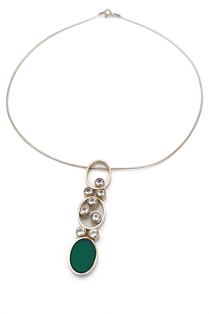Elis Kauppi Kupittaan Kulta Finland vintage silver rock crystal chrysoprase Mountain Stream pendant necklace Scandinavian Modernist jewelry design