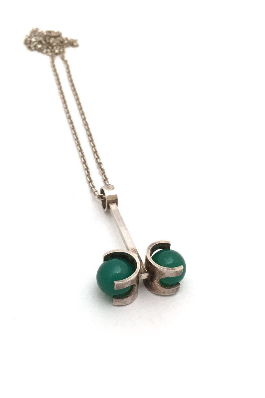 Elis Kauppi Kupittaan Kulta Finland vintage silver chrysoprase two spheres pendant necklace Scandinavian Modernist jewelry design