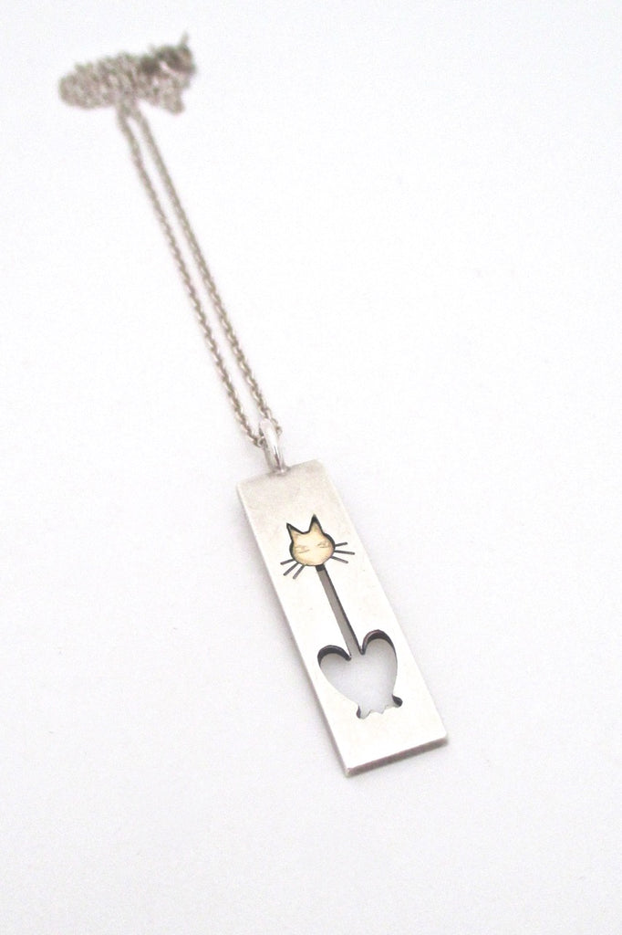 Elis Kauppi Kupittaan Kulta Finland vintage silver gold modernist cat pendant necklace