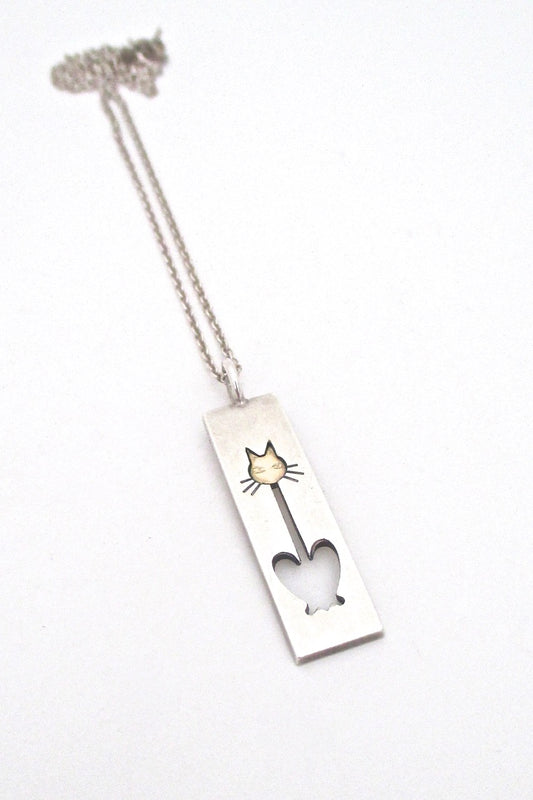 Elis Kauppi Kupittaan Kulta Finland vintage silver gold overlay cat pendant necklace Scandinavian Modern jewelry design