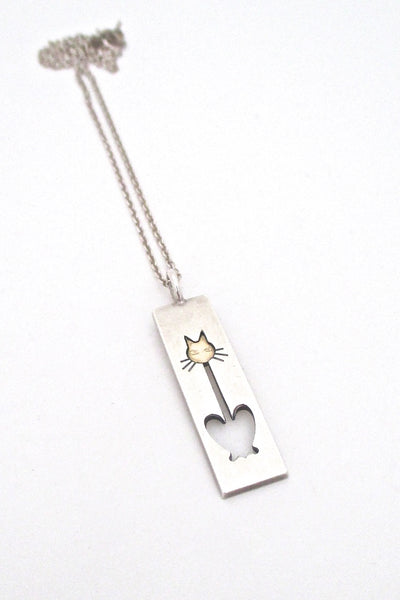 Elis Kauppi Kupittaan Kulta Finland vintage silver gold overlay cat pendant necklace Scandinavian Modern jewelry design