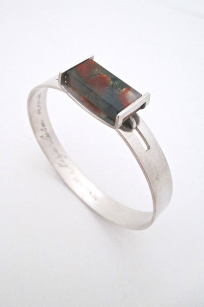 Elis Kauppi for Kupittaan Kulta Finland vintage Scandinavian modern silver and agate bracelet