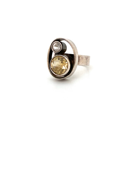 Elis Kauppi Kupittaan Kulta silver citrine rock crystal ring Scandinavian Modernist jewelry design
