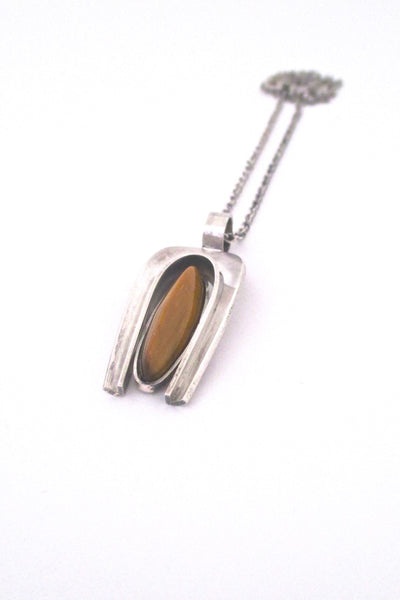 Elis Kauppi Kupittaan Kulta Finland vintage silver and shaped tiger eye pendant necklace 1974
