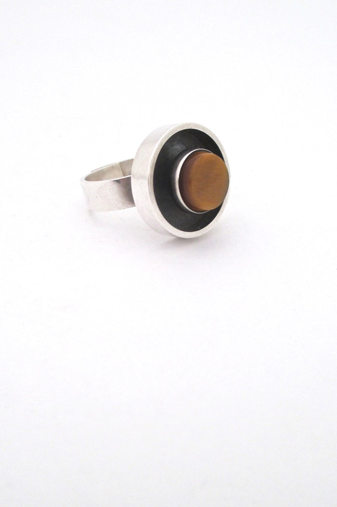 Elis Kauppi Kupittaan Kulta Finland vintage Scandinavian Modern silver tiger eye shadow box ring
