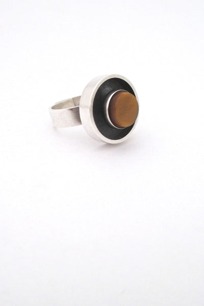 Elis Kauppi Kupittaan Kulta Finland vintage Scandinavian Modern silver tiger eye shadow box ring