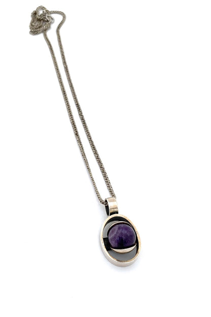Elis Kauppi Kupittaan Kulta Finland vintage sterling silver amethyst sphere pendant necklace Scandinavian Modernist jewelry design