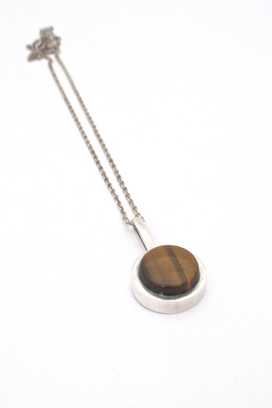 Elis Kauppi Kupittaan Kulta Finland vintage Modernist silver and tiger eye pendant necklace