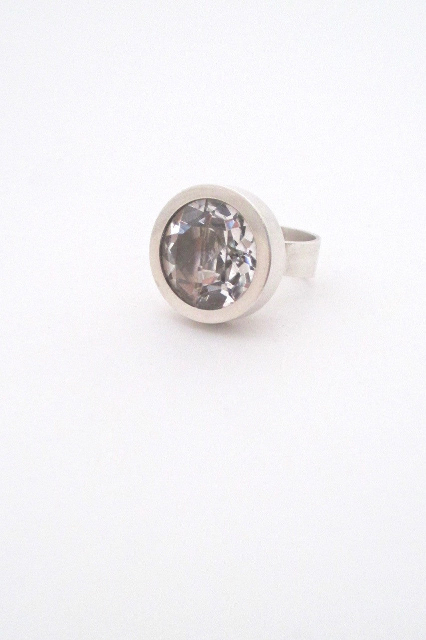 Elis Kauppi for Kupittaan Kulta Finland large vintage modernist silver rock crystal ring