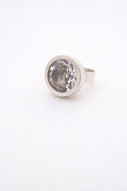 Elis Kauppi for Kupittaan Kulta Finland large vintage modernist silver rock crystal ring