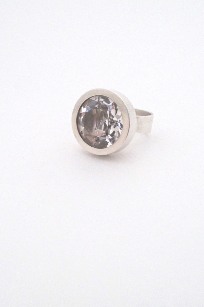 Elis Kauppi for Kupittaan Kulta Finland large vintage modernist silver rock crystal ring