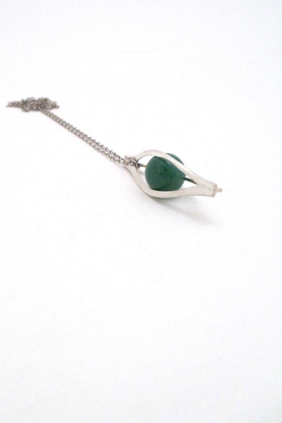 Elis Kauppi for Kupittaan Kulta Finland vintage silver aventurine pendant necklace 1964