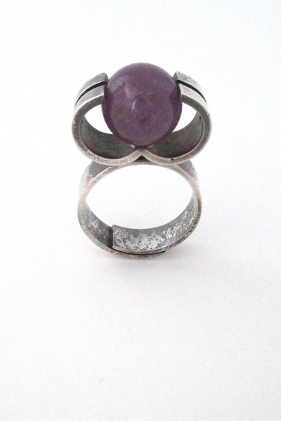 Elis Kauppi for Kupittaan Kulta Finland vintage Scandinavian Modernist silver & amethyst ring