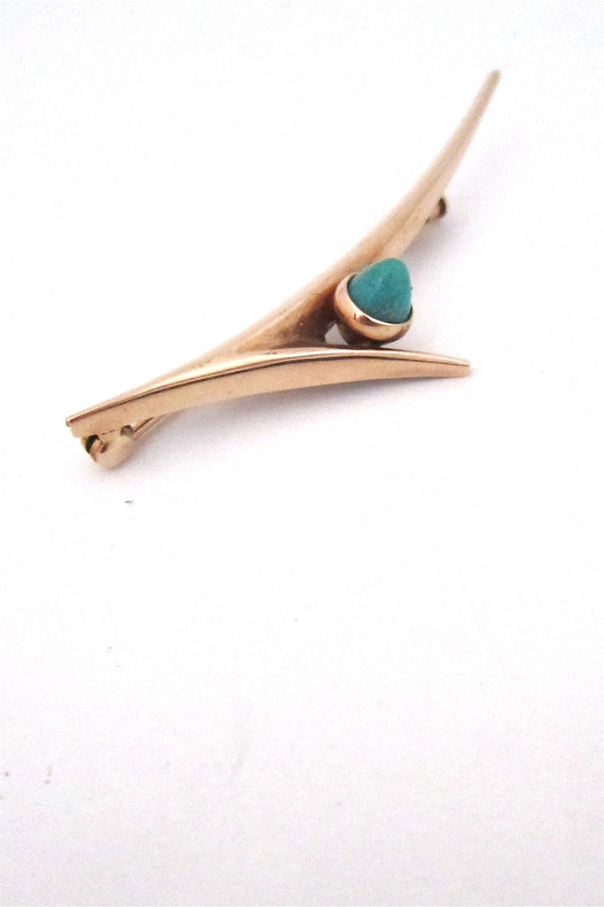Elis Kauppi for Kupittaan Kulta gold and turquoise brooch