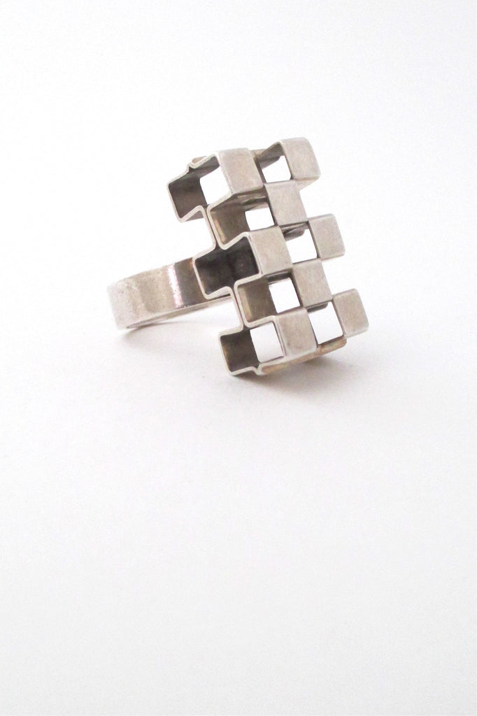 Elis Kauppi Kupittaan Kulta Finland Scandinavian Modernist silver open cubes ring