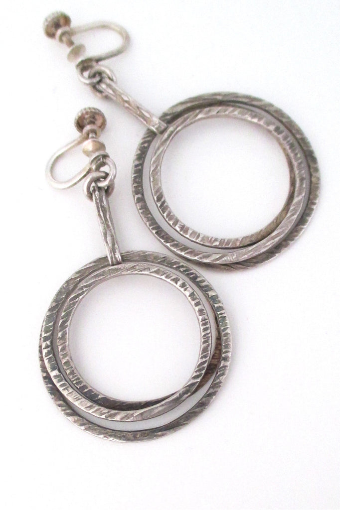 Elis Kauppi for Kupittaan Kulta Finland vintage Scandinavian Modernist silver earrings 
