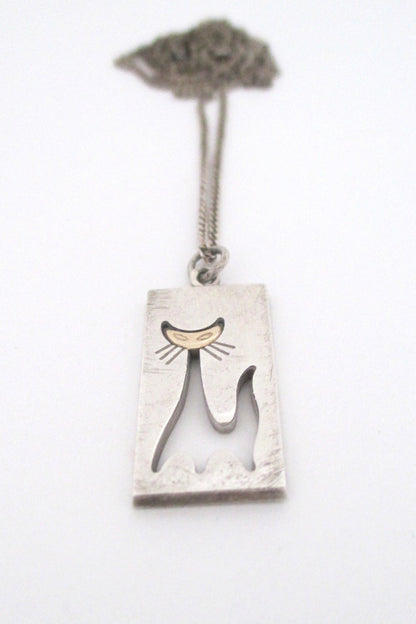Elis Kauppi for Kupittaan Kulta Finland vintage sterling & gold cat pendant necklace