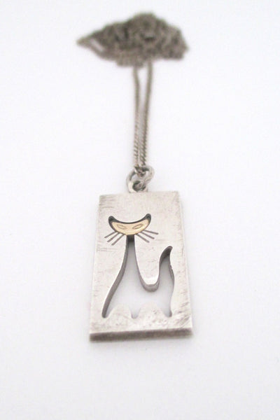 Elis Kauppi for Kupittaan Kulta Finland vintage sterling & gold cat pendant necklace